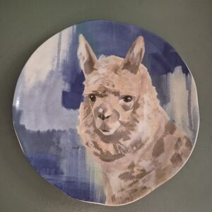 Anthropologie Blue and Tan Llama Plate